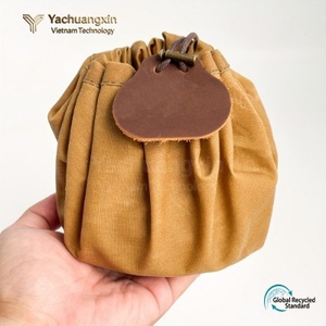 Leather <b>Drawstring</b> Pouch Brown Vintage Style Outdoor Camping Storage <b>Bag</b> Adjustable Closure with Bone Toggle - Product Image 2