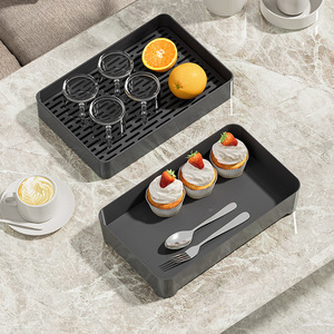 Multifunction Storage Tray Rectangle Matte Finish Gunmetal Color Food Serving Tea Set Holder Living Room Organizer - Product Image 1