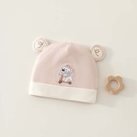 Bonnet en coton de classe A pour nouveau-né, 0-3 mois, doux, double couche, avec broderie d'oreilles 3D pour bébés garçons et filles