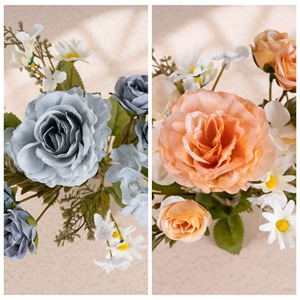 Bouquet de roses artificielles Haiheqiu, orange et bleu, en tissu tissé à la main, décorations de mariage - Product Image 3