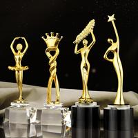 Honneur de cristal Statuette Dorée Danse Ballet Résine Cristal Trophée Concours Prix avec Base de Cristal