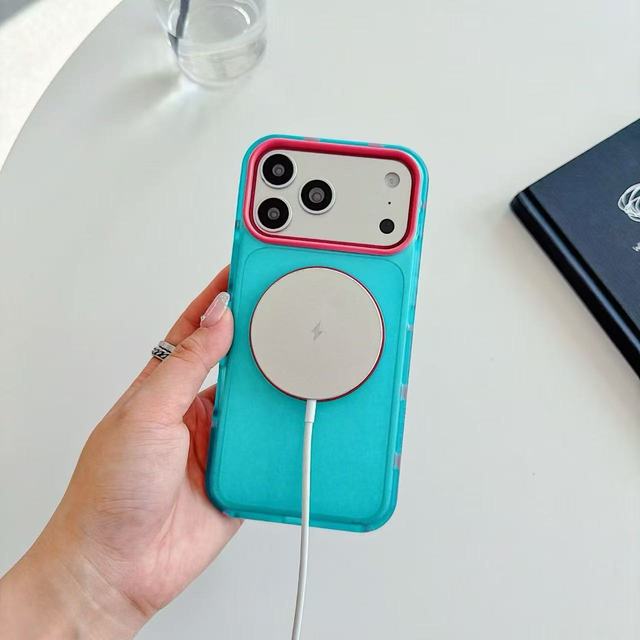 2026 Popular Design Luxury Coloful Shockproof Phone Case with 360 Wireless Charging Metal Ring for iPhone 17 Pro Max