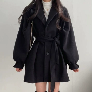 Cappotto <span class=keywords><strong>Trench</strong></span> da <span class=keywords><strong>Donna</strong></span> Autunno <span class=keywords><strong>Inverno</strong></span>, Collo Rovesciato, Maniche Lunghe, Stile Coreano, Casual, Slim Fit, con Bottoni e Cintura - Product Image 1