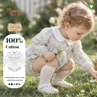 Combinaison bébé fille en coton à imprimé floral, col Peter Pan, manches longues, style bulle, OEM ODM