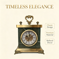 Horloge de table décorative en marbre vert naturel avec pieds en métal ornés, ornement de bureau haut de gamme, horloge de cheminée
