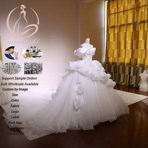 Robe de mariée romantique <span class=keywords><strong>grande</strong></span> <span class=keywords><strong>taille</strong></span>, col rond, robe de bal florale 3D, jupe en tulle superposée, fabrication sur mesure, vente en gros - Product Image 2