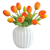 Bouquet de 5 tulipes artificielles à tige courte, décoration d'intérieur, accessoires photo de mariage, fleurs artificielles en plastique souple, style naturel