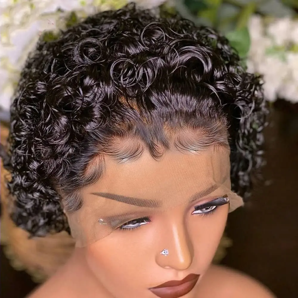 Cheap Perruque 13x4 Lace Frontal Pixie Cut Curly Wig,Bleached Knots Short Brazilian Wig,Hd Lace Human Hair Wig For Black Women