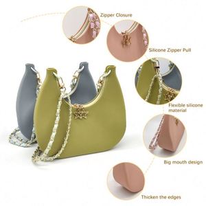 Fashion Crescent-Shaped <b>Silicone</b> <b>Waterproof</b> Portable Zipper Closure Solid Color Shoulder Strap Bag - Product Image 5
