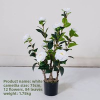 Pohon Kamelia Buatan & Tanaman Mawar dalam Pot Plastik Ringan Dekorasi Lantai Modern 70cm Tanaman Palsu untuk Ruang Tamu Dalam Ruangan