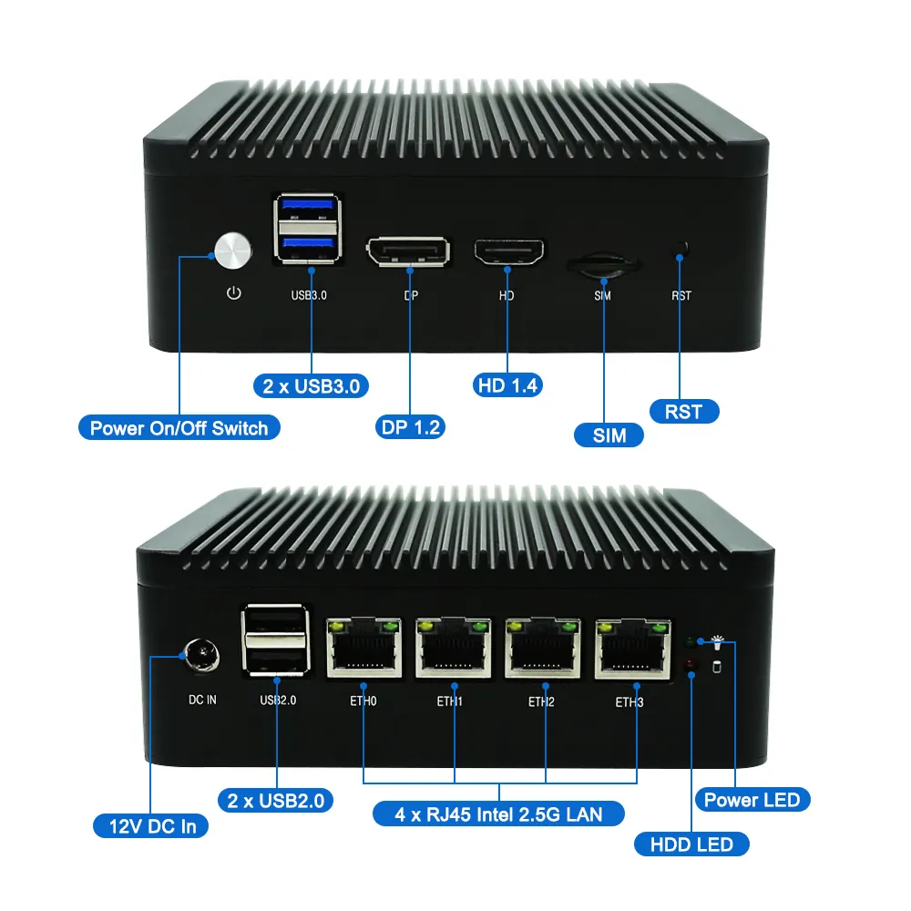 Eglobal Fanless pfSense VPN Mini-PC mit Ce-leron N4000 4 In-Tel i225-V 2.5Gbe VPN-Router-Gerät AES-NI industriellen Mini-PC