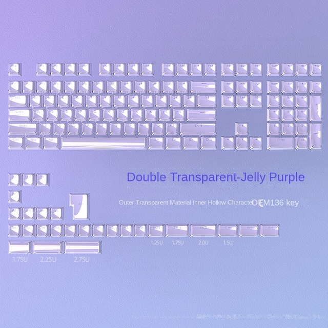 Jelly Keycaps-Crystal Cute purple Keycaps 136Keys OEM Profile for 61/68/84/87/98/100 Cherry Gateron MX Mechanical