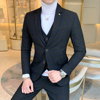 Trajes de Negocios a Cuadros M-58XL, el Mejor Traje de Tres Piezas para Novio de Boda, Esmoquin Informal (Chaqueta+Chaleco+Pantalones), Traje de Negocios para Hombre de Talla Grande