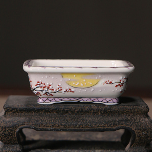Maceta Rectangular de Cerámica Pintada a Mano Estilo Japonés, Mini Maceta del Tamaño de una Palma para Bonsái - Product Image 4