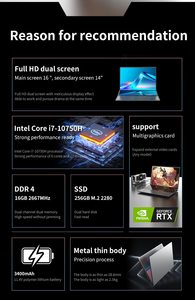 แล็ปท็อปเกมมิ่งจอคู่ 16 นิ้ว + จอสัมผัส 14 นิ้ว  Core I9-10885H I7-10750H 64GB 4TB โน้ตบุ๊คบางเฉียบ คอมพิวเตอร์เกมเมอร์ พีซี โน้ตบุ๊คเด็ก รุ่น C - Product Image 4