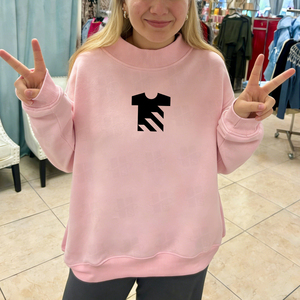 Autumn Custom Flocking Print Women's Heavyweight 400GSM Soft Fleece Oversize Sweatshirt Solid Mock Neck Sweatshirt - Product Image 5