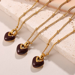 Collar con colgante de corazón, gota marrón, aleación de zinc dorada, para mujer, regalo, joyería de moda - Product Image 1