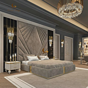 Letto in tessuto <span class=keywords><strong>di</strong></span> <span class=keywords><strong>lusso</strong></span> moderno in velluto letto imbottito Hotel letto matrimoniale King Queen Size per Villa - Product Image 2