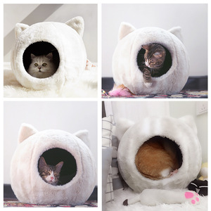 Nuevo diseño personalizado Cama <span class=keywords><strong>de</strong></span> Gato genuina <span class=keywords><strong>cueva</strong></span> hecho a mano forma <span class=keywords><strong>de</strong></span> cabeza Super suave Pod para gatito - Product Image 3