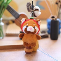 Schattig rood panda knuffel sleutelhanger, pluizig cartoon zacht knuffeldier fruitmuts dierenhanger, lief tasje hangend ornament cadeau voor kinderen