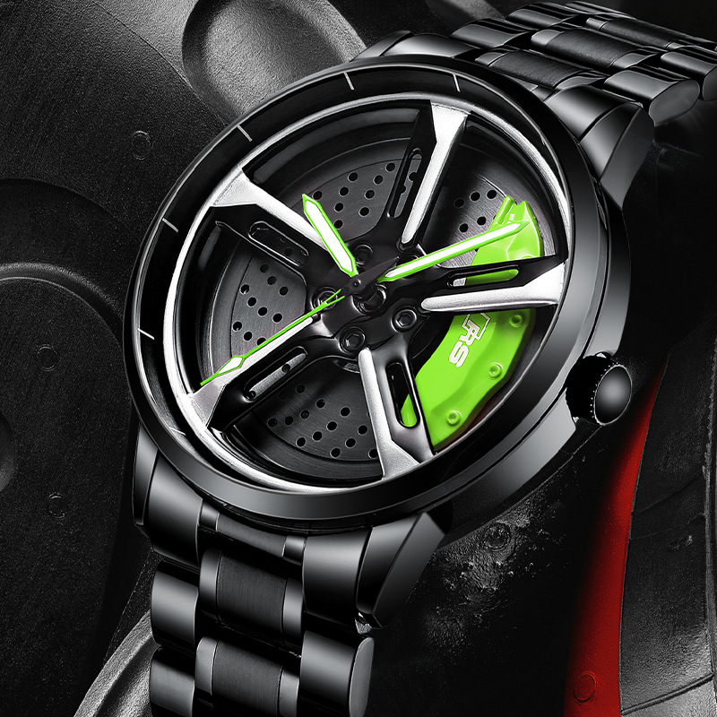 Mode Auto Velg Hub Horloge Voor Mannen Sport Quartz Horloge Luxe Rvs Lederen Riem Horloges-Leer Rood 02