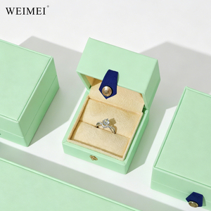 WEIMEI Custom Logo Luxury Sage Green PU Leather Square Jewelry Box with Black Tab Gold Stud Ring Necklace Packaging jewelry box - Product Image 4