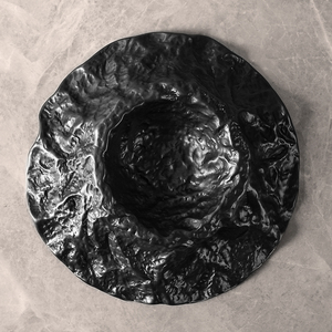 Nouvelle vaisselle pour hôtel, assiette en porcelaine noire durable, assiette moderne à grain de pierre pour restaurant, plat en céramique noir de 9 pouces pour soupe et pâtes - Product Image 2
