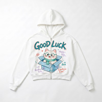Sweat-shirt à capuche zippé pour femme, style européen et américain, collection automne 2026, coupe ample, manches longues, imprimé chat de dessin animé, veste décontractée POD