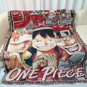 Kustom kain penutup tenun Anime Jacquard dengan rumbai katun daur ulang selimut permadani piknik luar ruangan