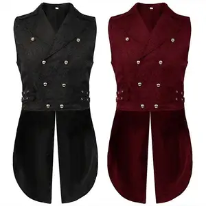 Double-Breasted Victorian Vest Jacket Gothic Clothes Men Medieval Vest Coat Retro Punk Halloween Party Long Waistcoat Outerwear