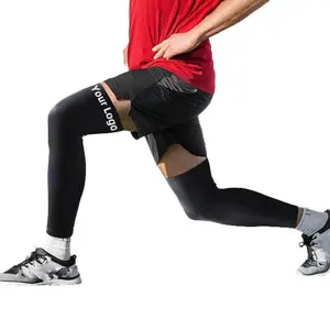 Mangas de compressão personalizadas para pernas sem pilling, silicone antiderrapante para basquete