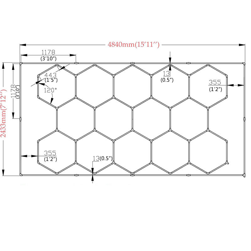 High Quality 14-grid Led Hexagon Lighting System Optimal Coverage Honeycomb Design For Garage Workshop Office & Warehouse