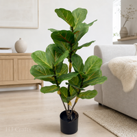 Plante artificielle Ficus Lyrata de 80 cm, multi-troncs, feuilles luxuriantes, en PE, avec pot noir, pour la décoration intérieure nordique