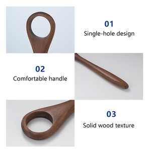 Mini fouet à pâte en bois de noyer et d'olivier à long manche, design à trou unique, style néerlandais/danois, pour la pâtisserie et la préparation du <span class=keywords><strong>pain</strong></span> au <span class=keywords><strong>levain</strong></span>, outils de mélange - Product Image 4