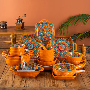 ชุดชามเซรามิกสไตล์โบฮีเมียน ชามข้าว ก๋วยเตี๋ยว ซุป แบบใช้แล้วทิ้ง สำหรับใช้ในครัวเรือน พร้อมหูจับสองข้าง คุณภาพสูง - Product Image 1