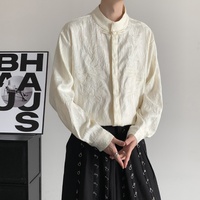 Chemise décontractée pour homme à col montant, brodée en bambou, à manches longues, style chinois Tang, boutonnée
