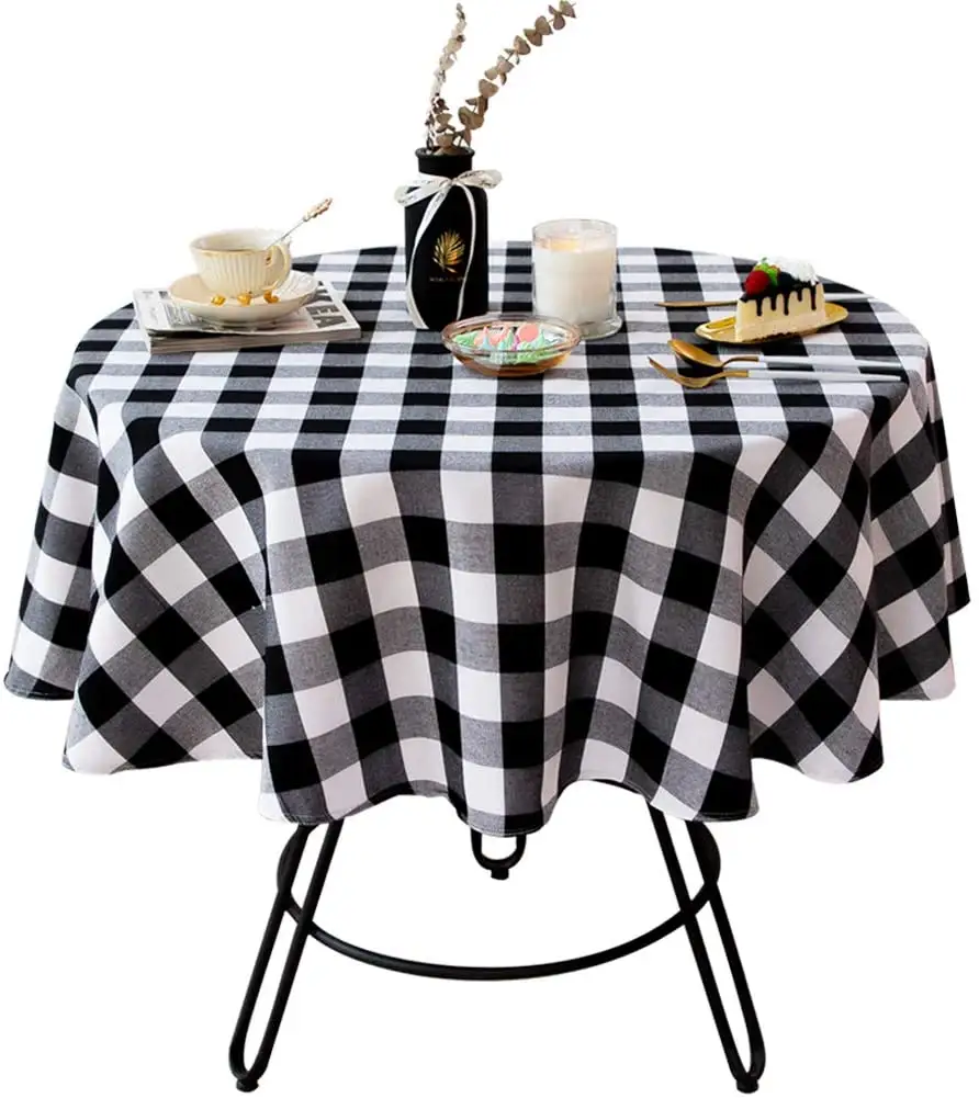 काले और सफेद चेकर पॉलिएस्टर पार्टी मेज़पोश प्लेड रेस्तरां टेबल कपड़ा घर खाने की मेज Linens