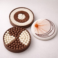 Boîtes cadeaux rondes de luxe pour chocolats, en tissu, avec broderie 3D verte personnalisée, pompon, pour le Ramadan, vides, pour pâtisserie