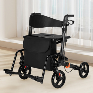 Cross-Border New Aluminum Alloy <strong>Walker</strong> for Elderly Travel <strong>Wheeled</strong> <strong>Seat</strong> <strong>with</strong> Four-Wheel Multi-Purpose Shopping Cart Rollator - Product Image 1