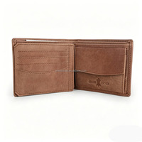 Portefeuille en cuir Crazy Horse pour homme avec motif gravé au laser, portefeuille à rabat en cuir et poche pour cartes et monnaie, emballé dans une boîte cadeau