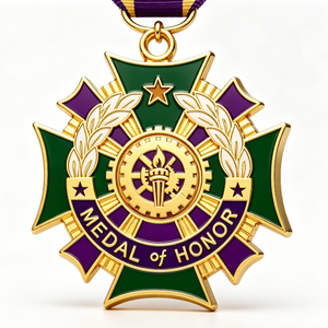 Médaille personnalisée d'honneur, médaille de récompense, médaille sportive en forme de croix, plaquée or, émail dur, ruban personnalisé, médaille commémorative d'honneur - Product Image 6