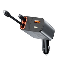 Chargeur de voiture HNT 78W à charge rapide, multi-ports, avec 2 câbles rétractables, compatible avec iPhone, ordinateur portable, vente en gros d'usine