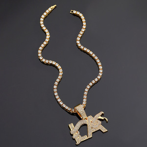 PD3042 LA & Collar de serpiente Collana con el botón A forma di lettera di serpente con Catena da Tennis placcata in <span class=keywords><strong>oro</strong></span> e Argento - Product Image 4