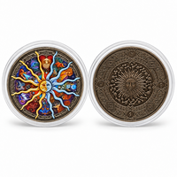 Pièce de monnaie zodiacale occidentale 2026, impression couleur, art populaire Soleil-Lune, plaquée fer avec étui