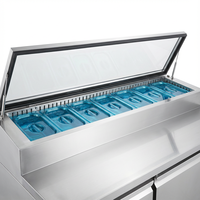 Table de préparation de salades commerciale avec réfrigérateur vitrine à 2 portes et refroidissement par air, dégivrage automatique pour pizzas et sandwichs