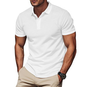 US Style Men's Formal for Shirt Solid Color Turn-<b>Down</b> Collar Color-Blocked Short Sleeve Jersey No-Wrinkle Treatment - Product Image 1