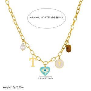 <b>Cross</b> Border Fashion Cartoon Cute Multi Element Drip Heart Eyes Letter Round Sign Pendant Stainless Steel <b>Chain</b> Necklace - Product Image 4