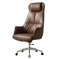Chaise de bureau de luxe pour PDG, dossier haut, cuir PU marron, ergonomique, pivotante, réglable, chaise de bureau de direction moderne