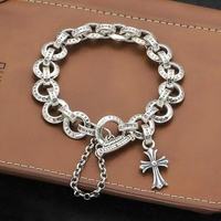 Bracelet chaîne épaisse vintage argenté avec pendentif croix lettre vieillie pour homme, style punk gothique streetwear unique