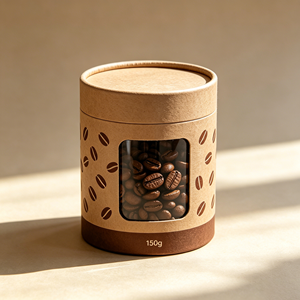 Conteneur alimentaire biodégradable sur mesure, emballage pour grains de café, tube cylindrique hermétique avec fenêtre - Product Image 2